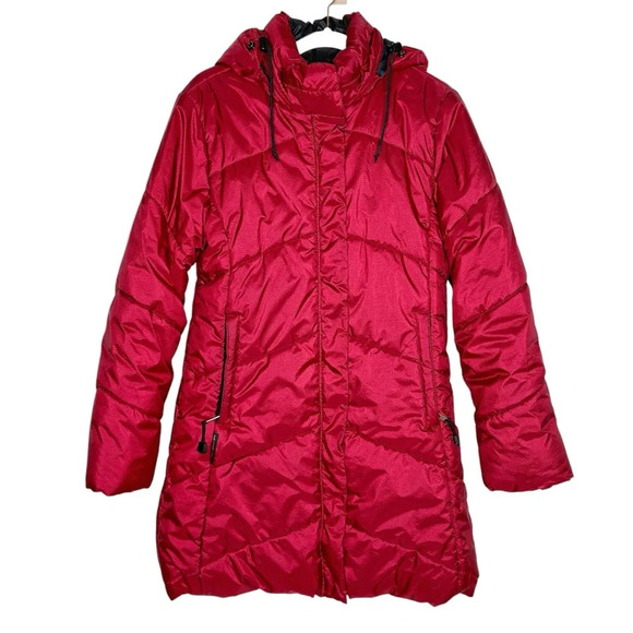 Kanuk Vintage Puffer Winter Coat Mid Long Red Size 2 or M Warm Hooded - Picture 3 of 12